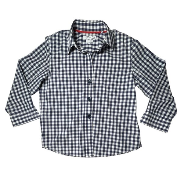 Women's FoxCroft NYC Size‎ 14 Navy & White Checkered Button-Up Shirt Classic - Picture 1 of 9